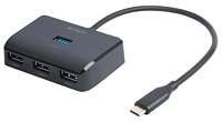 Deltaco 4-porttinen USB-C hub, musta, USBC-HUB203