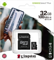 Kingston 32 Gt Canvas Select Plus microSDHC muistikortti + adapteri