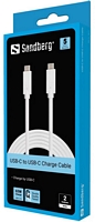 Sandberg USB-C <-> USB-C kaapeli, 2 m valkoinen, 136-17