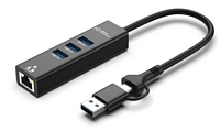 MicroConnect 3-porttinen + RJ45 USB-C/USB-A 3.0 hub, musta, USBHUB-RJ45-2IN1
