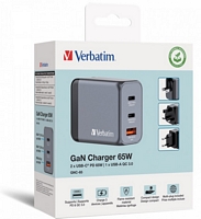 Verbatim GNC-65 GaN verkkovirtalaturi 2 x USB-C, 1 x USB-A (65W)