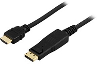 Deltaco DisplayPort (uros) -> HDMI (uros) kaapeli, UHD, 3 m
