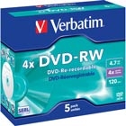 Verbatim 4x DVD-RW-levy, Single Layer (4,7 Gt), 5 kpl jewel